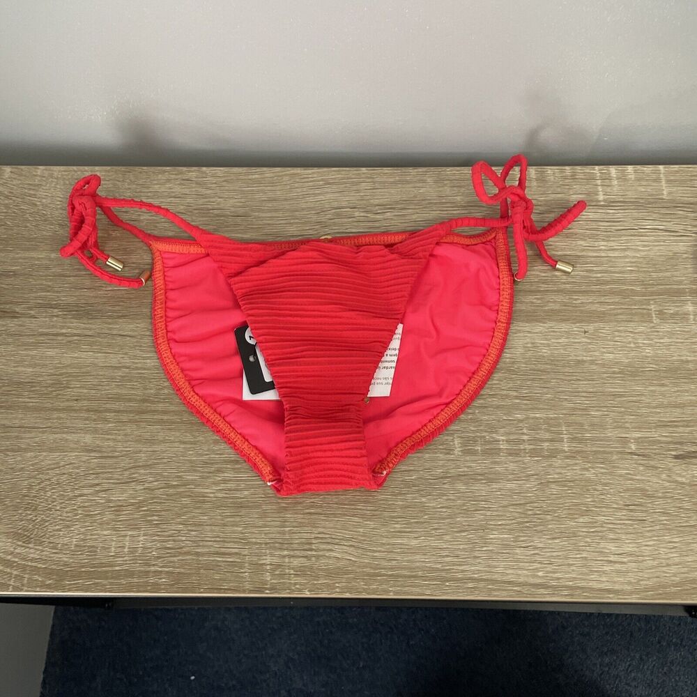 Vix by Paula Hermanny Swim Sexy Bikini Bottom Bright Coral Gold Ribbed Size S
